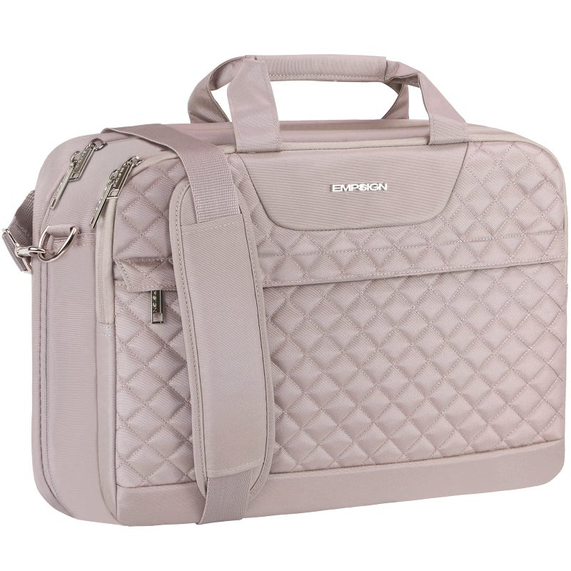 EMPSIGN 17.3 Inch Laptop Bag, Large Capacity Expandable Briefcase for Women & Men Business Office, Water-Repellent Laptop Case Travel Computer Bag with RFID Pockets, Dusty Pink - Image 1