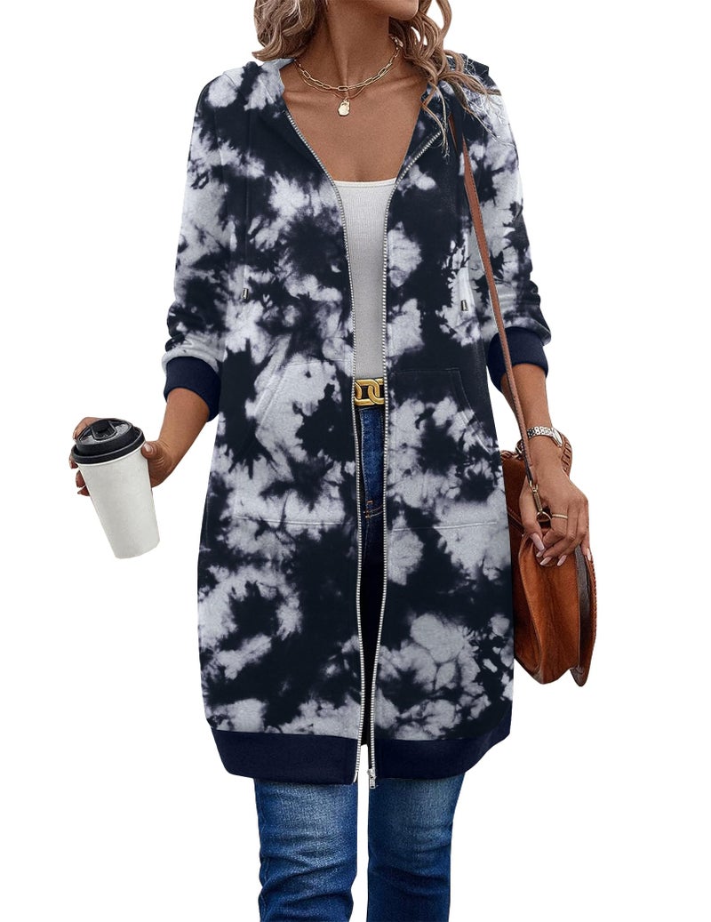 ELESOL Womens Active Long Sleeve Zip Up Hoodies with Pocket Hooded Sweatshirts Jackets Tie Dye Black M - Image 2