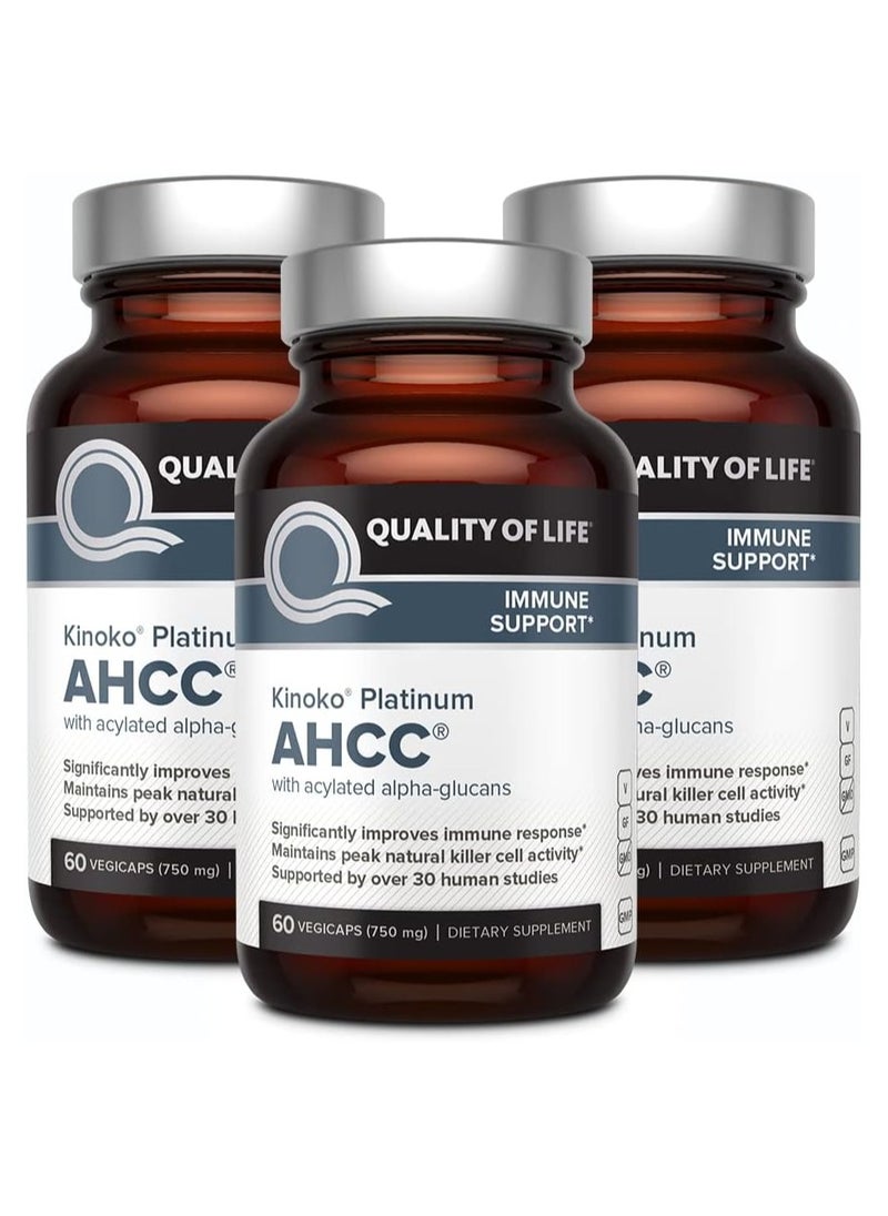 Quality of Life AHCC 750 mg Immune Support Dietary Supplement 60 Veggie Capsules - Pack of 3 