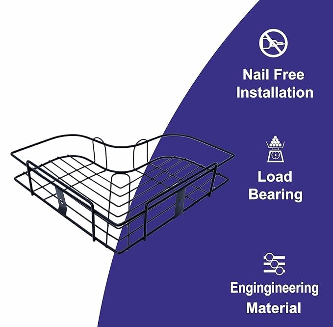 ARUP منظم حمام معدني بدون حفر رف زاوية حمام حامل لاصق لرف الزاوية للحمام، حامل شامبو رف حمام متعدد الاستخدامات (1 قطعة زاوية) - Image 4