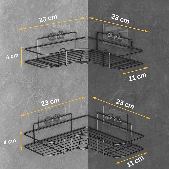 ARUP منظم حمام معدني بدون حفر رف زاوية حمام حامل لاصق لرف الزاوية للحمام، حامل شامبو رف حمام متعدد الاستخدامات (1 قطعة زاوية) - Image 5