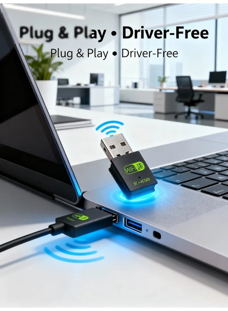 robotgcc 600Mbps Dual-Band WiFi 5 + Bluetooth 5.0 USB Adapter | AC600 2-in-1 Wireless Dongle with RTL8821 High-Performance Chip | 2.4G & 5G Fast WiFi Receiver/Transmitter | Driver-Free Plug & Play USB Network Card for PC Laptop Desktop | Stable Low-Latency Connection for Gaming, Streaming, Office, Smart Devices - Image 4