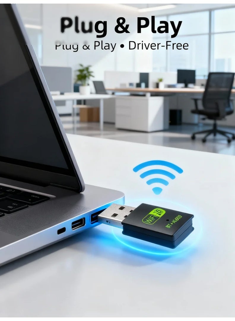 robotgcc 600Mbps Dual-Band WiFi 5 + Bluetooth 5.0 USB Adapter | AC600 2-in-1 Wireless Dongle with RTL8821 High-Performance Chip | 2.4G & 5G Fast WiFi Receiver/Transmitter | Driver-Free Plug & Play USB Network Card for PC Laptop Desktop | Stable Low-Latency Connection for Gaming, Streaming, Office, Smart Devices - Image 5