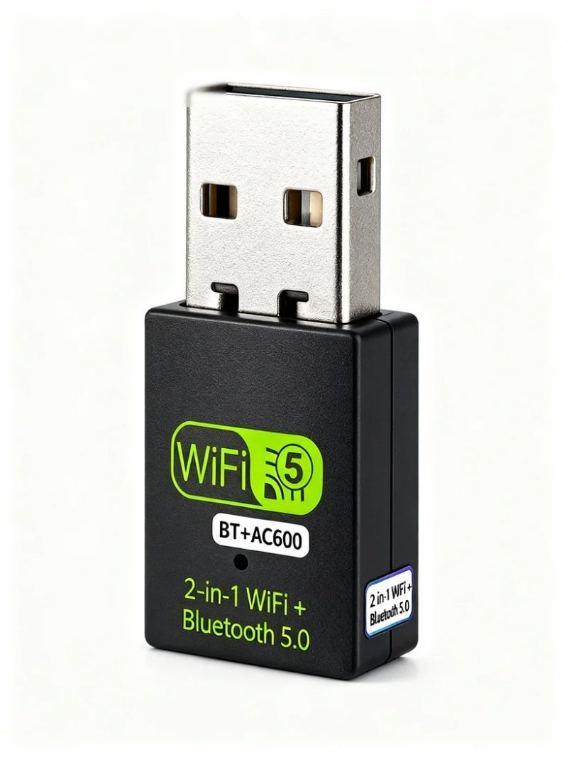 robotgcc 600Mbps Dual-Band WiFi 5 + Bluetooth 5.0 USB Adapter | AC600 2-in-1 Wireless Dongle with RTL8821 High-Performance Chip | 2.4G & 5G Fast WiFi Receiver/Transmitter | Driver-Free Plug & Play USB Network Card for PC Laptop Desktop | Stable Low-Latency Connection for Gaming, Streaming, Office, Smart Devices - Image 2