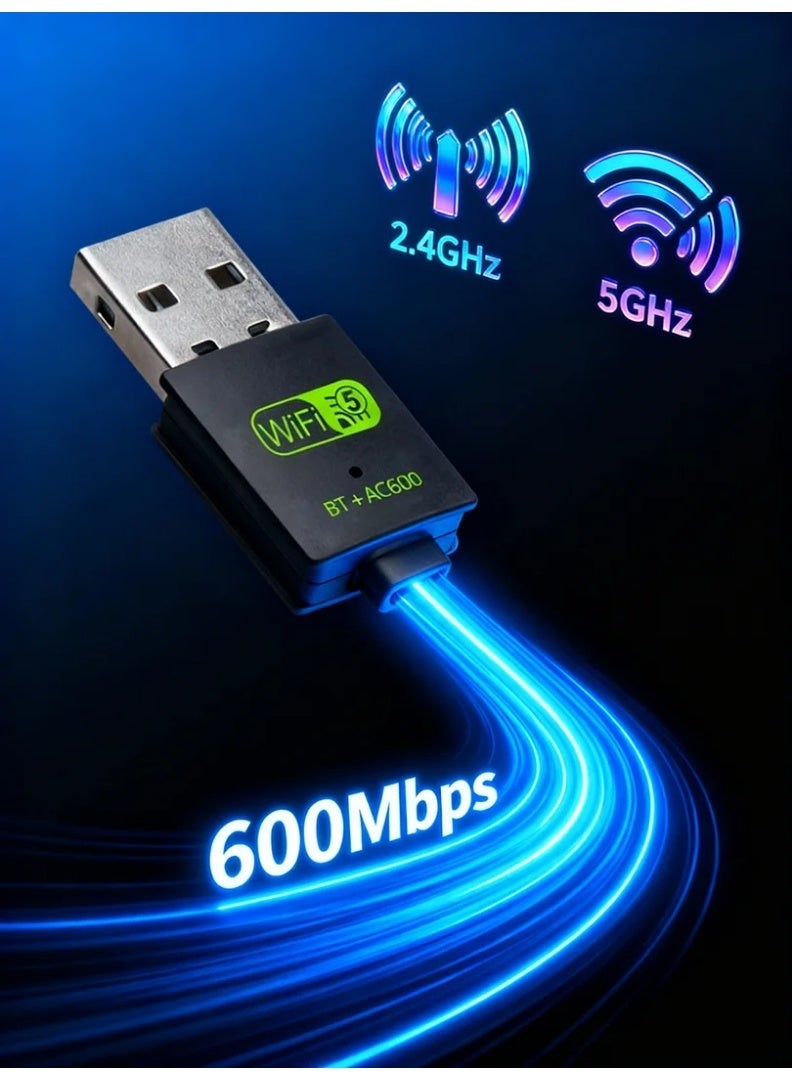 robotgcc 600Mbps Dual-Band WiFi 5 + Bluetooth 5.0 USB Adapter | AC600 2-in-1 Wireless Dongle with RTL8821 High-Performance Chip | 2.4G & 5G Fast WiFi Receiver/Transmitter | Driver-Free Plug & Play USB Network Card for PC Laptop Desktop | Stable Low-Latency Connection for Gaming, Streaming, Office, Smart Devices - Image 3