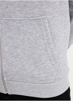 trendyol Gray Basic Oversize/Wide Cut Zippered Hooded Thick Sweatshirt-Cardigan TMNAW22SW0620  - Image 4