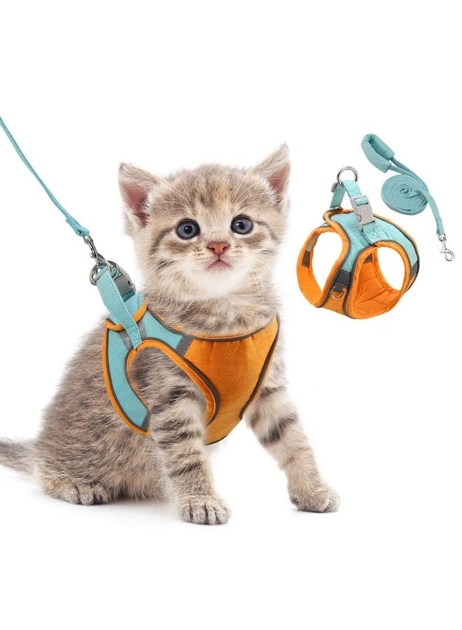 ORIA Pet Harness, Dog Harness, Cat Harness and Leash Set, Breathable Pet Vest, Reflective Strips Jacket for Small Kitten, Puppy, Rabbit, Orange and Blue, XXS - Image 1