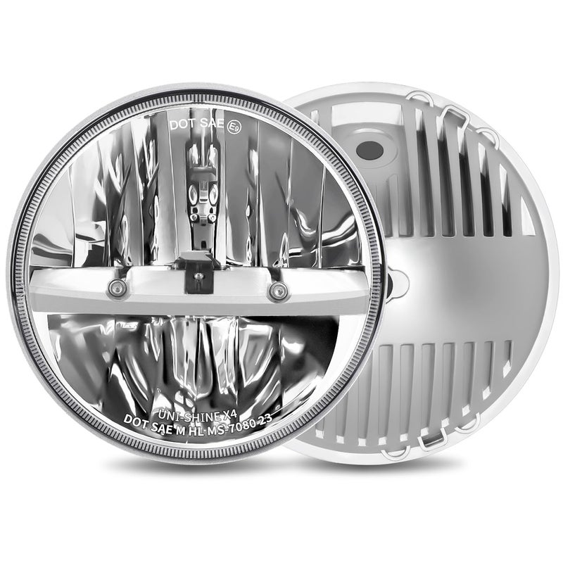UNI-SHINE UNISHINE 2PCS Chrome 7 Inch LED Headlights DOT Approved HiLo Beam Compatible with Jeep Wrangler Chevy and Miata Plug and Play - Image 3