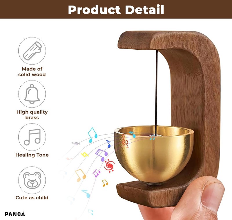 PANCA Magnetic Wooden Table Bell with Brass Bowl – Elegant Minimalist Door Bell for Home, Office, Meditation, Desk Décor, Mindfulness Ritual, Entry Alert & Spiritual Gift - Image 2