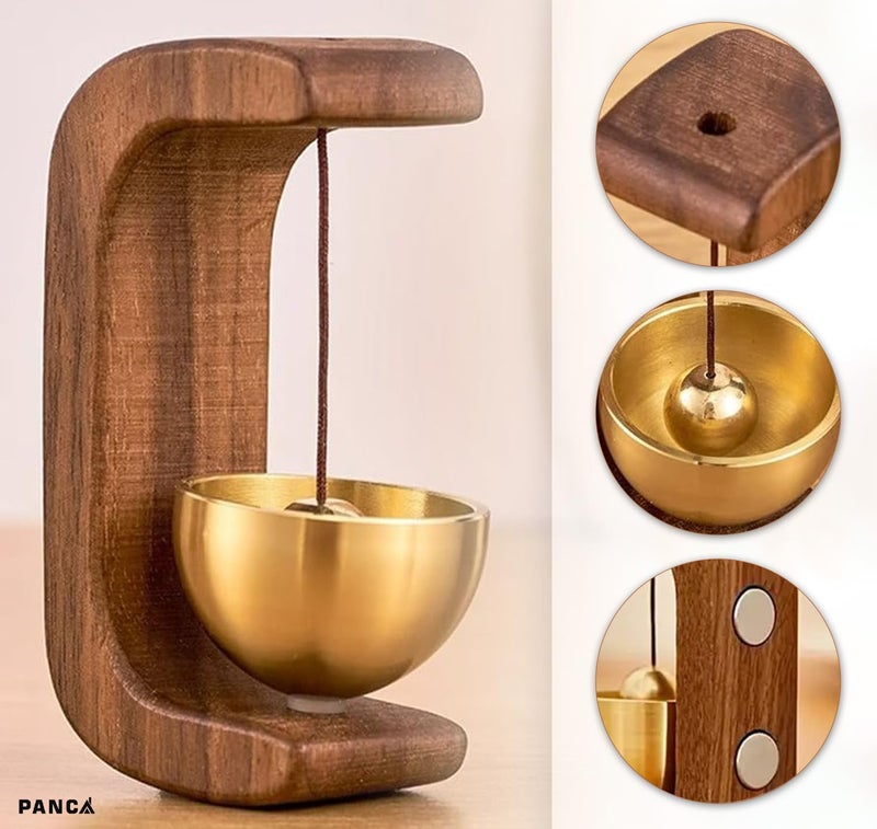 PANCA Magnetic Wooden Table Bell with Brass Bowl – Elegant Minimalist Door Bell for Home, Office, Meditation, Desk Décor, Mindfulness Ritual, Entry Alert & Spiritual Gift - Image 3