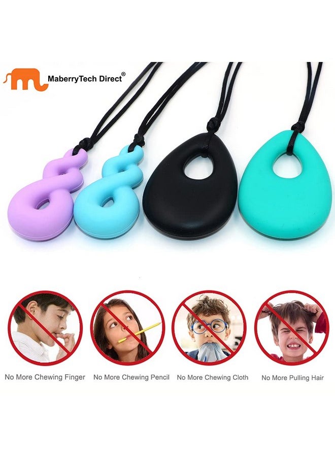MaberryTech Direct - Chew Necklace for Boys and Girls, Silicone Chew Toys for Kids Teardrop Twist Pendants, Chewy Necklace Sensory for Autism or Oral Motor Special Needs BPA Free - 4 PCS Set - Image 1