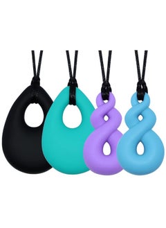 Chew Necklace for Boys and Girls, Silicone Chew Toys for Kids Teardrop Twist Pendants, Chewy Necklace Sensory for Autism or Oral Motor Special Needs BPA Free - 4 PCS Set