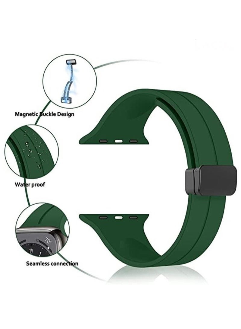High Quality Silicone Band iWatch Sports Strap with Magnetic Lock for Apple Watch 44mm 45mm and Ultra 49mm 8 SE 7 6 5 Green - Image 3