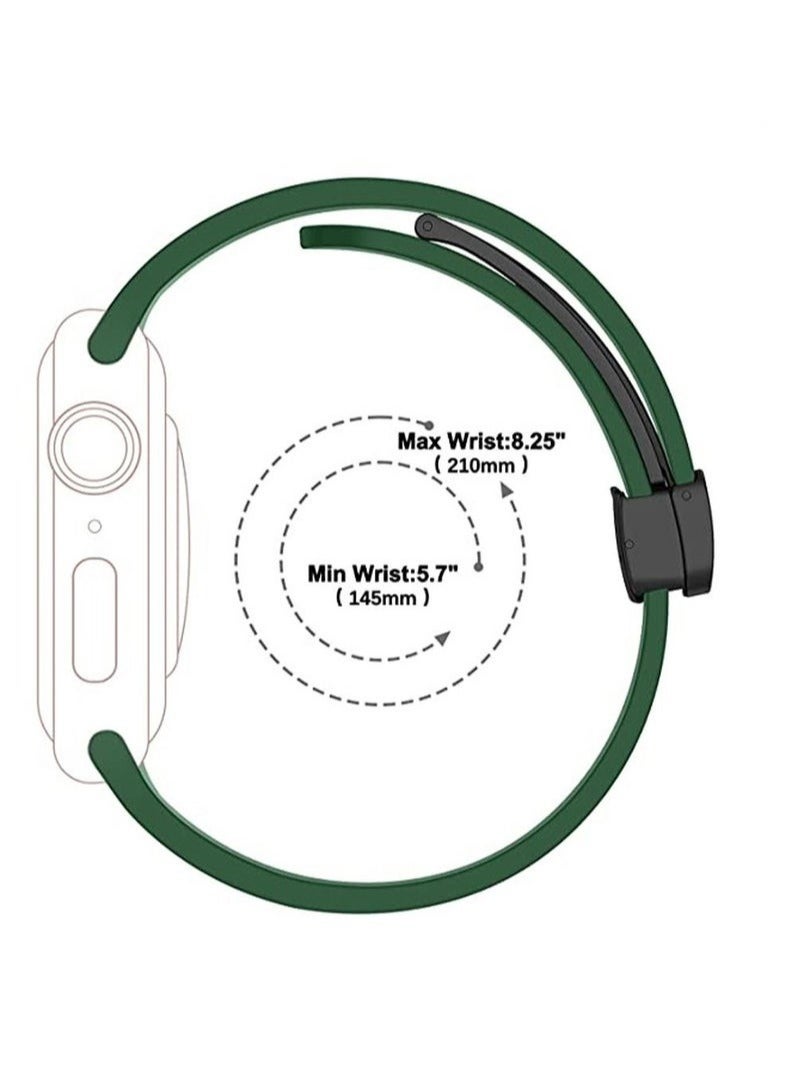 High Quality Silicone Band iWatch Sports Strap with Magnetic Lock for Apple Watch 44mm 45mm and Ultra 49mm 8 SE 7 6 5 Green - Image 4