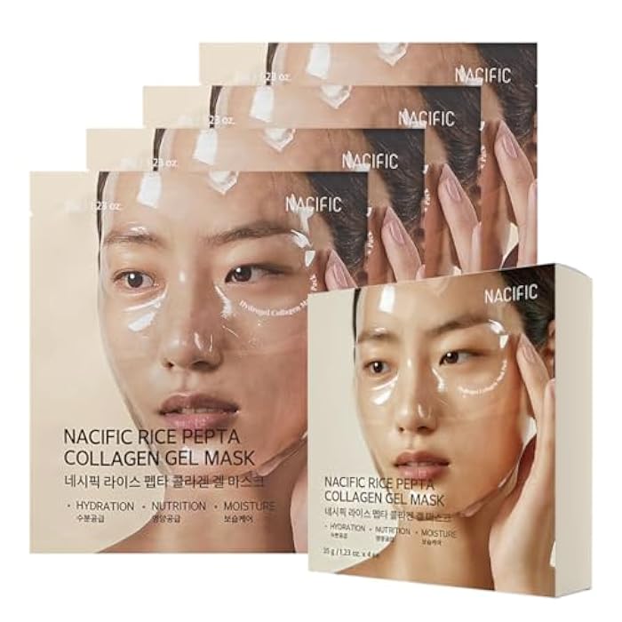 NACIFIC Rice Pepta Collagen Gel Face Mask (Rice Peptide) 4EA Set, Hydrogel Care for All Skin Types, Hydrating, Firming, Elasticity, Glass Glow Skin, Korean Beauty, Christmas Gifts for Women - Image 1