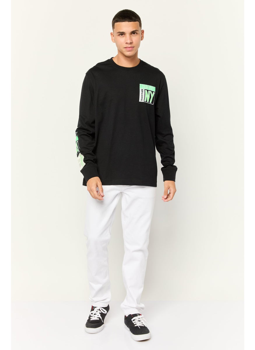 ESPRIT - Men Crew Neck Long Sleeves Graphic Print T-Shirt, Black - Image 1