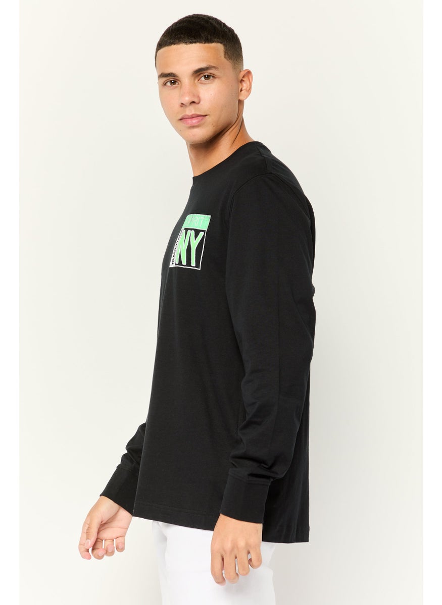 ESPRIT - Men Crew Neck Long Sleeves Graphic Print T-Shirt, Black - Image 1