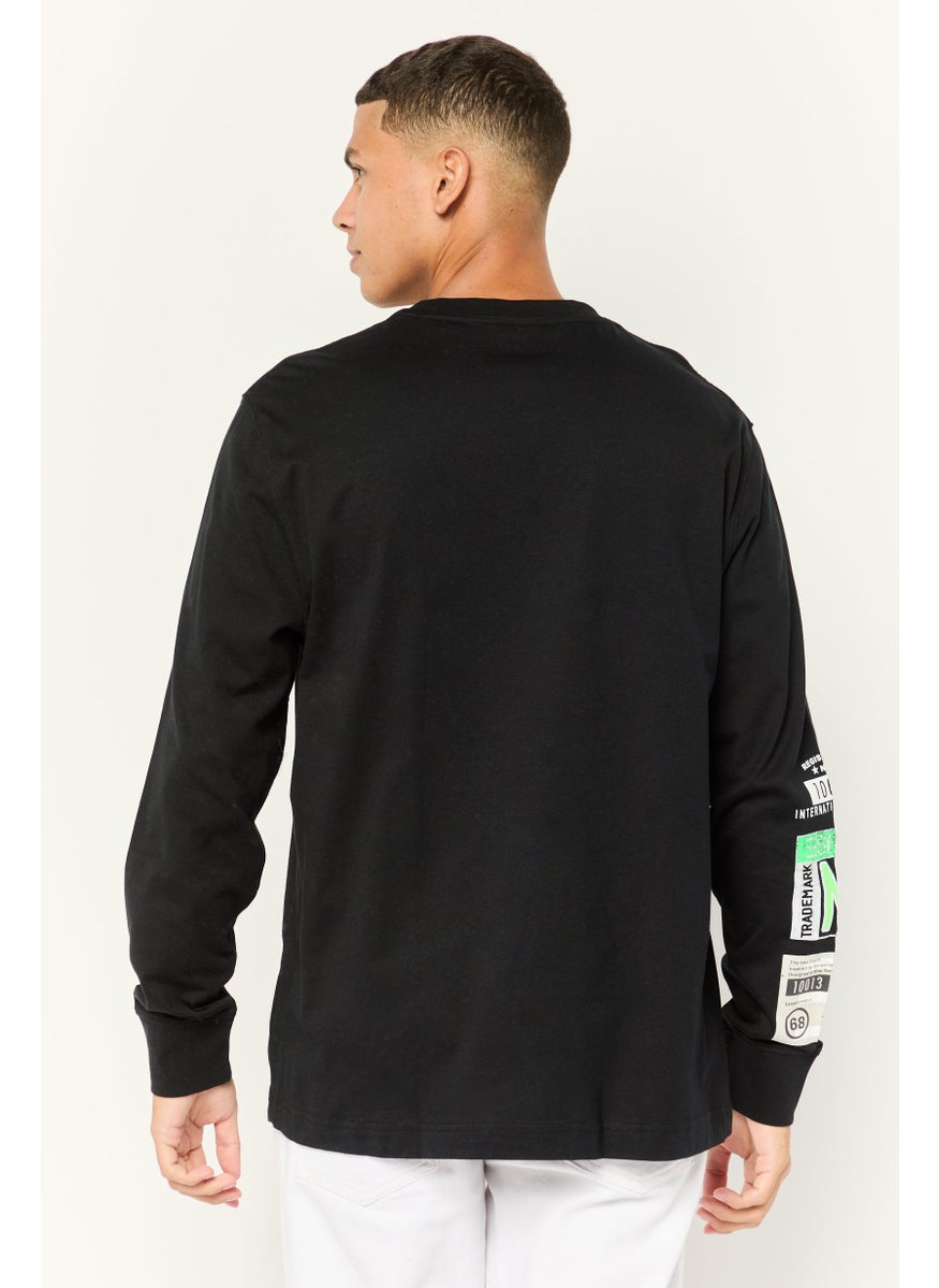 ESPRIT - Men Crew Neck Long Sleeves Graphic Print T-Shirt, Black - Image 1