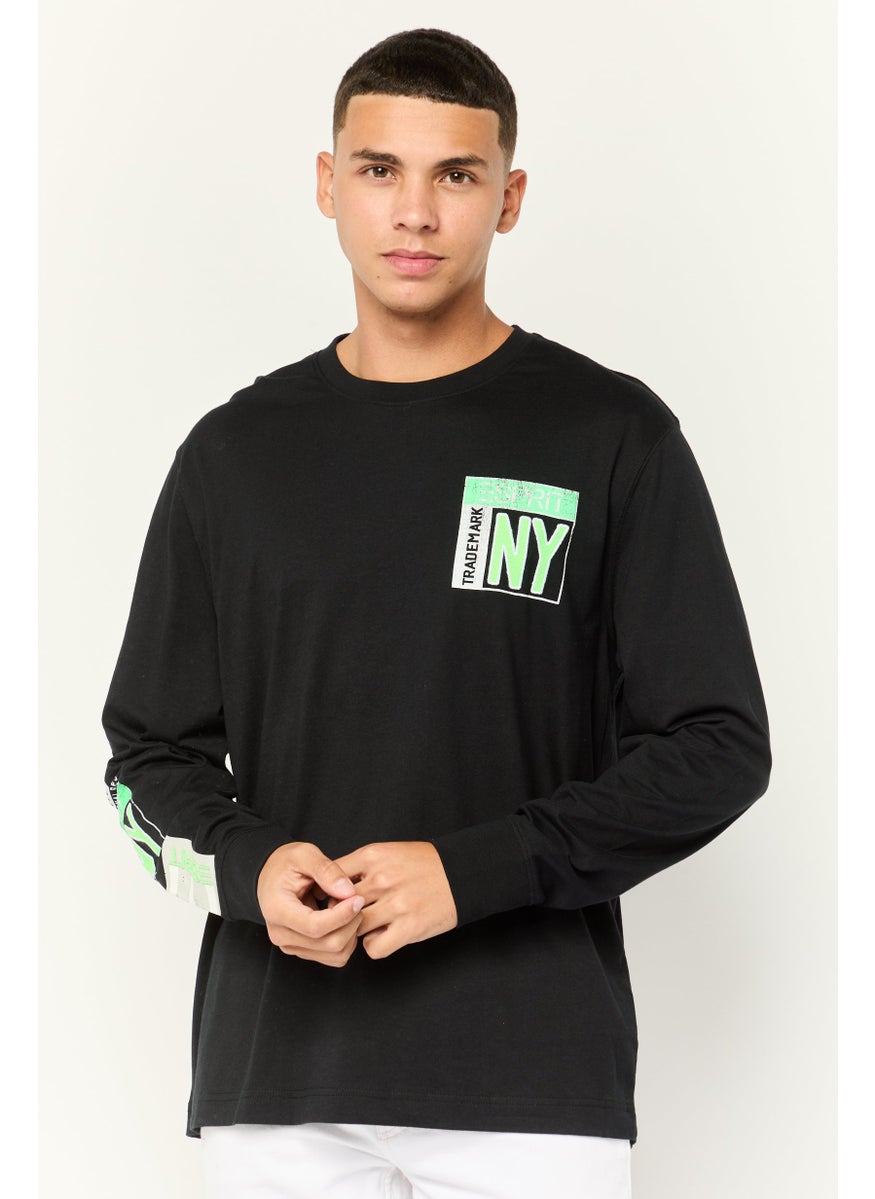 ESPRIT - Men Crew Neck Long Sleeves Graphic Print T-Shirt, Black - Image 1
