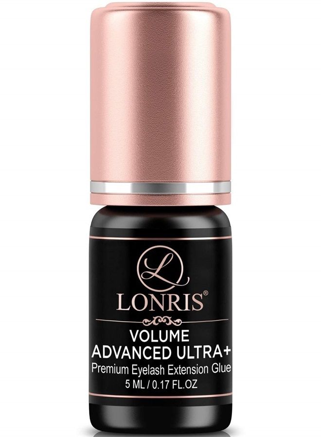 LONRIS 7-8 Weeks Retention/Eyelash Extension Glue Volume Advanced Ultra+ LONRIS Lash 5 ml/1-2 Sec Drying time/Maximum Bonding/Semi-Permanent Extensions Supplies/Professional Use Only Black Adhesive - Image 1