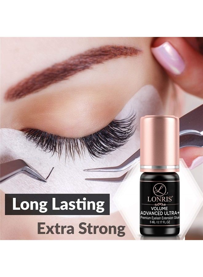 LONRIS 7-8 Weeks Retention/Eyelash Extension Glue Volume Advanced Ultra+ LONRIS Lash 5 ml/1-2 Sec Drying time/Maximum Bonding/Semi-Permanent Extensions Supplies/Professional Use Only Black Adhesive - Image 3