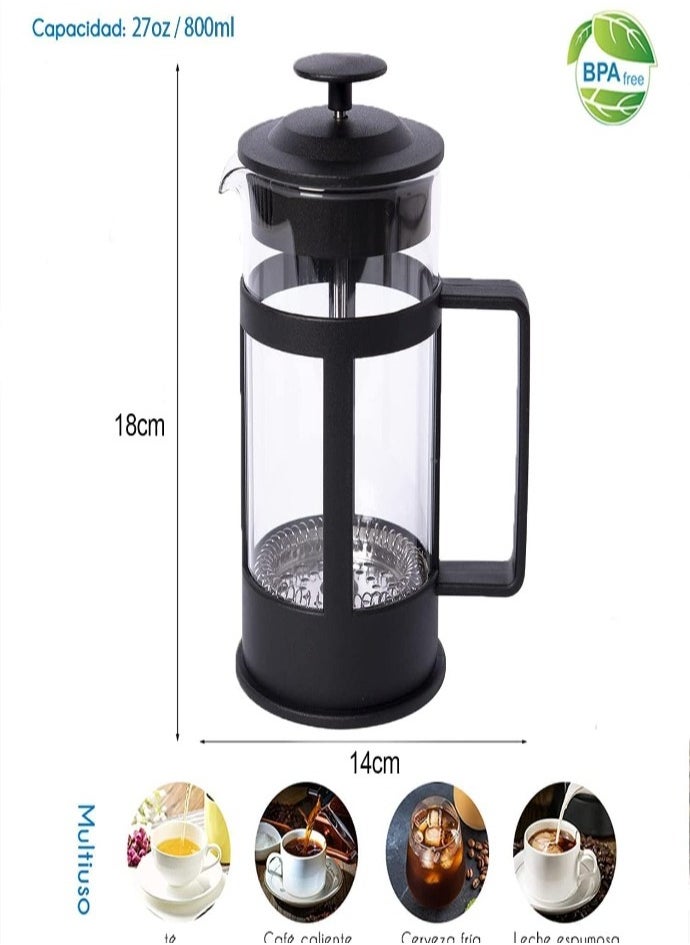XVersion French Press Coffee Maker – 800ML Coffee & Tea Brewer with Stainless Steel Filter | Heat-Resistant Borosilicate Glass Coffee Press | Easy to Use & Clean, BPA-Free  - Image 4