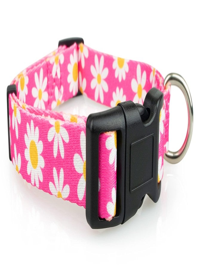 Limeloot Pink Daisy Dog Collar, Spring Summer Dog Collar for Female Dogs, Medium - Image 2