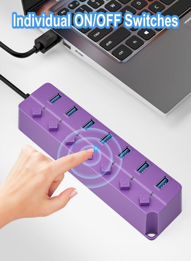 ONFINIO USB Hub 3.0, 7-Port USB Hub Splitter with Individual On/Off Switches and Lights, 3.2ft/1m Long Cable Compatible with MacBook, Laptop, Surface Pro, PS4, PC, Flash Drive, Mobile HDD-Purple - Image 4