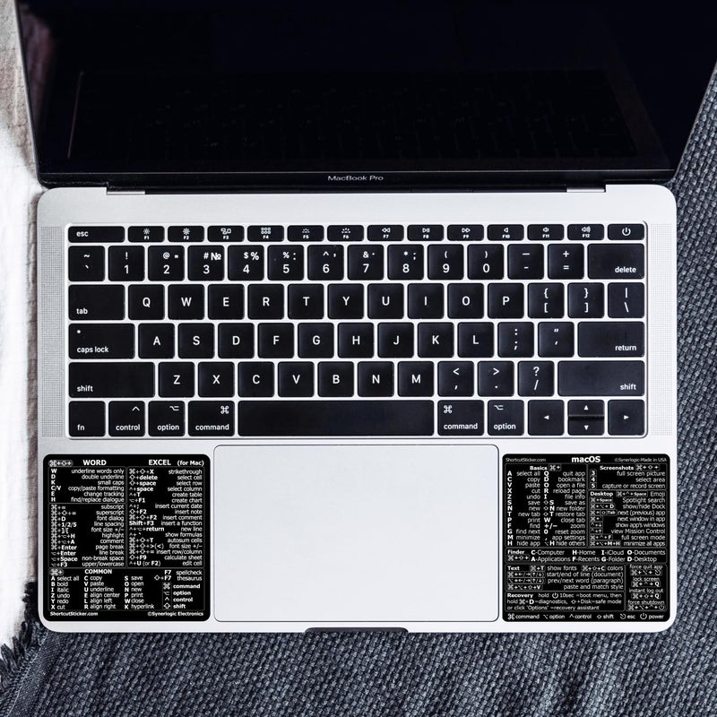 SYNERLOGIC Mac OS (M/Intel) + Word/Excel (for Mac) Quick Reference Keyboard Shortcut Stickers - for MacBook Air/Pro/iMac/Mac/mini (Black) - Image 5