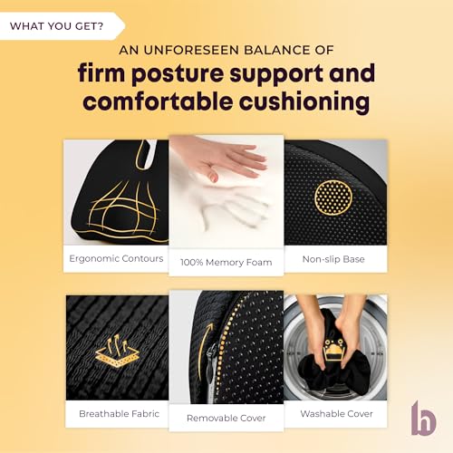 betterhood PosturePro Coccyx Seat Cushion for Tailbone Pain Relief, Anti Slip Orthopedic Ergonomic Office Chair Memory Foam Sitting Pillow for Sciatica Pain Relief, Cotton Cover (Large - Black) - Image 4
