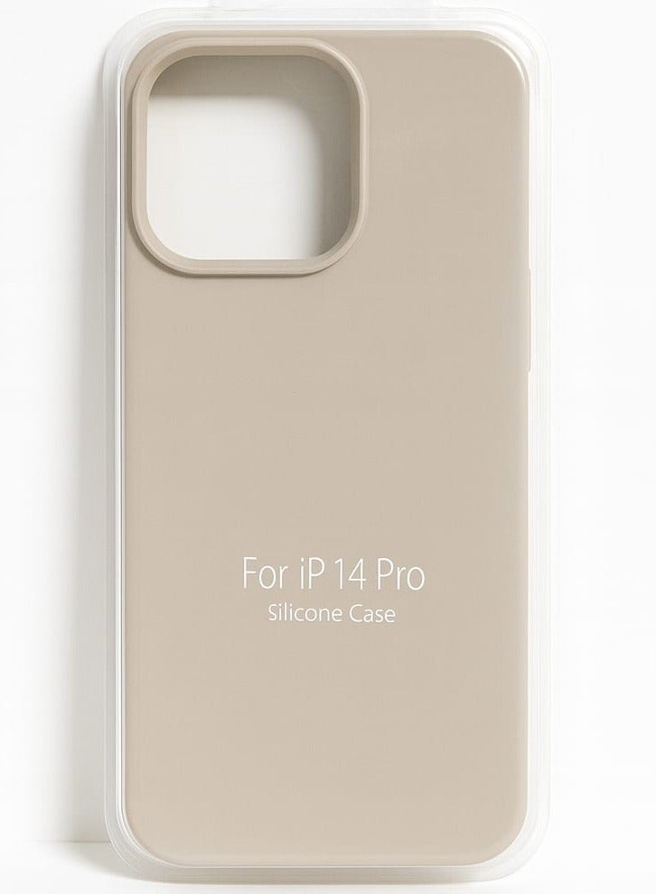 iPhone 14 Pro Silicone Case – Slim Shockproof Protective Back Cover, Soft & Lightweight, Beige