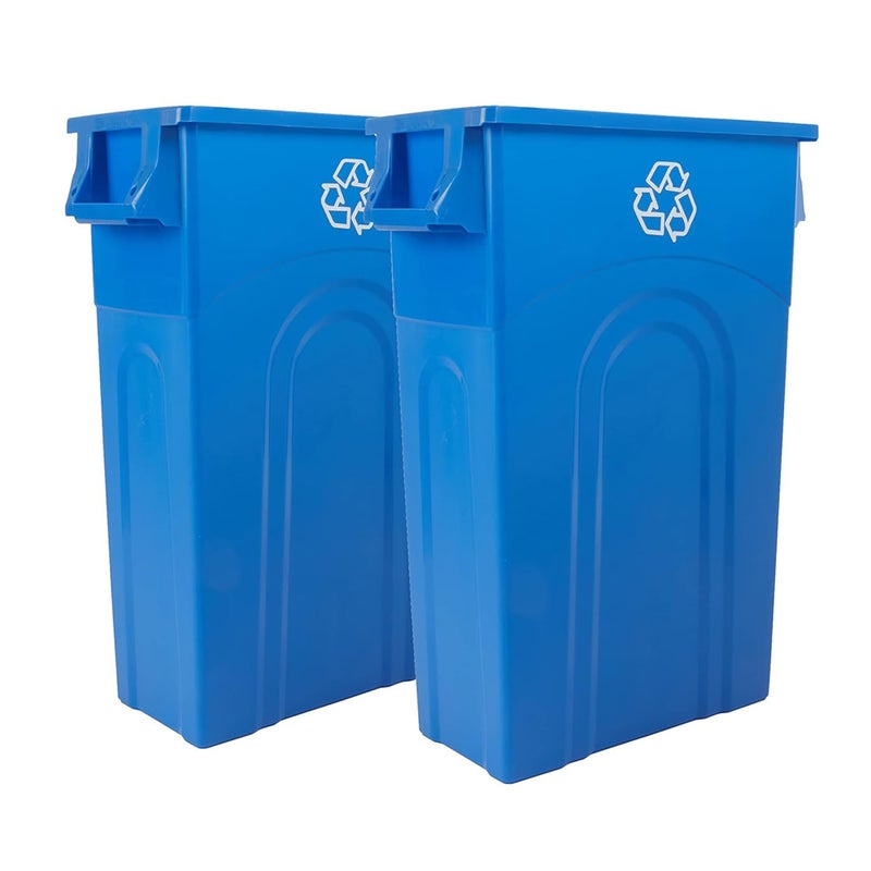 United Solutions Highboy Recycling Container 23 Gallon Space Saving Slim Profile and Easy Bag Removal for Indoor or Outdoor use Recycle Blue