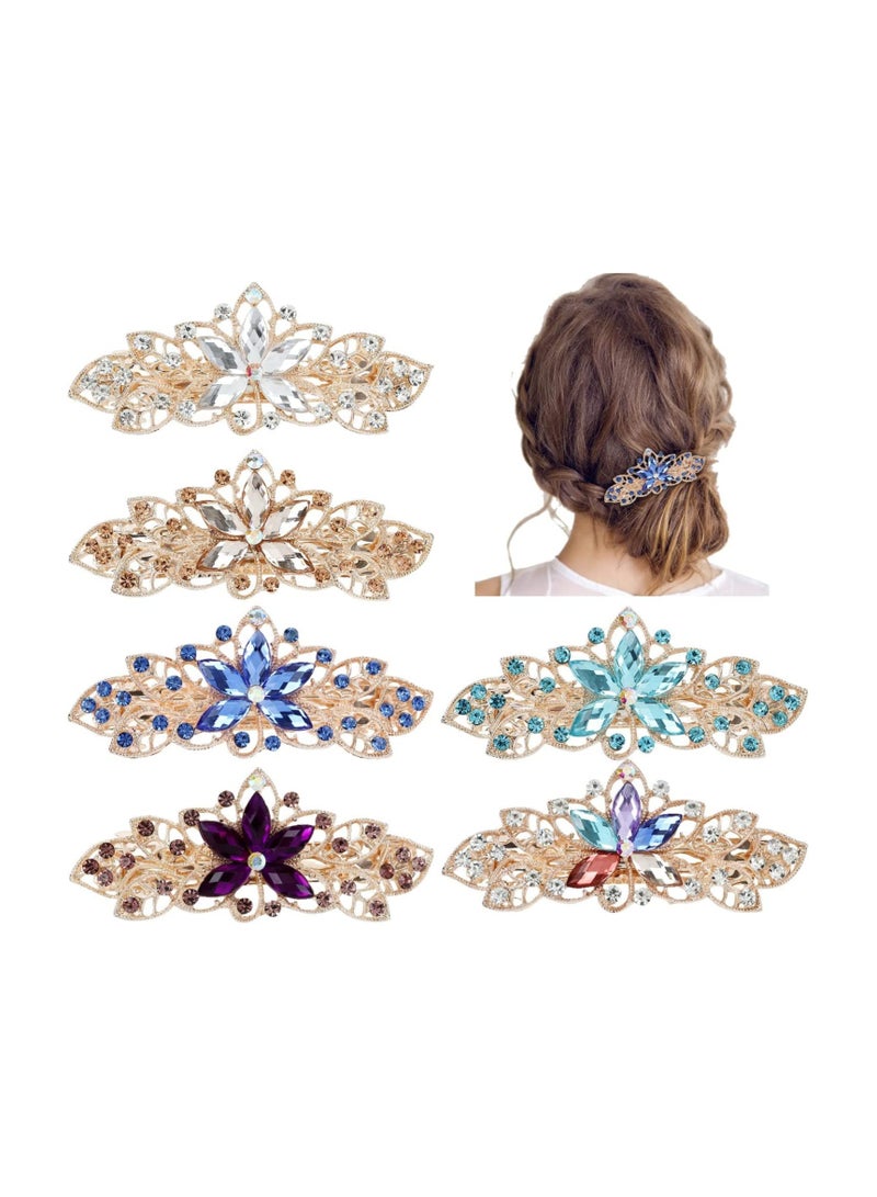 Excefore Metal Hair Clips 6 Pack Fancy Delicate Jeweled Gems Rhinestone Sparkly Glitter Flower French Barrette Metal Hair Clips Bun Chignon Twist Hairpins Ponytail Holder Headpiece Accessories for Women Girl - Image 1