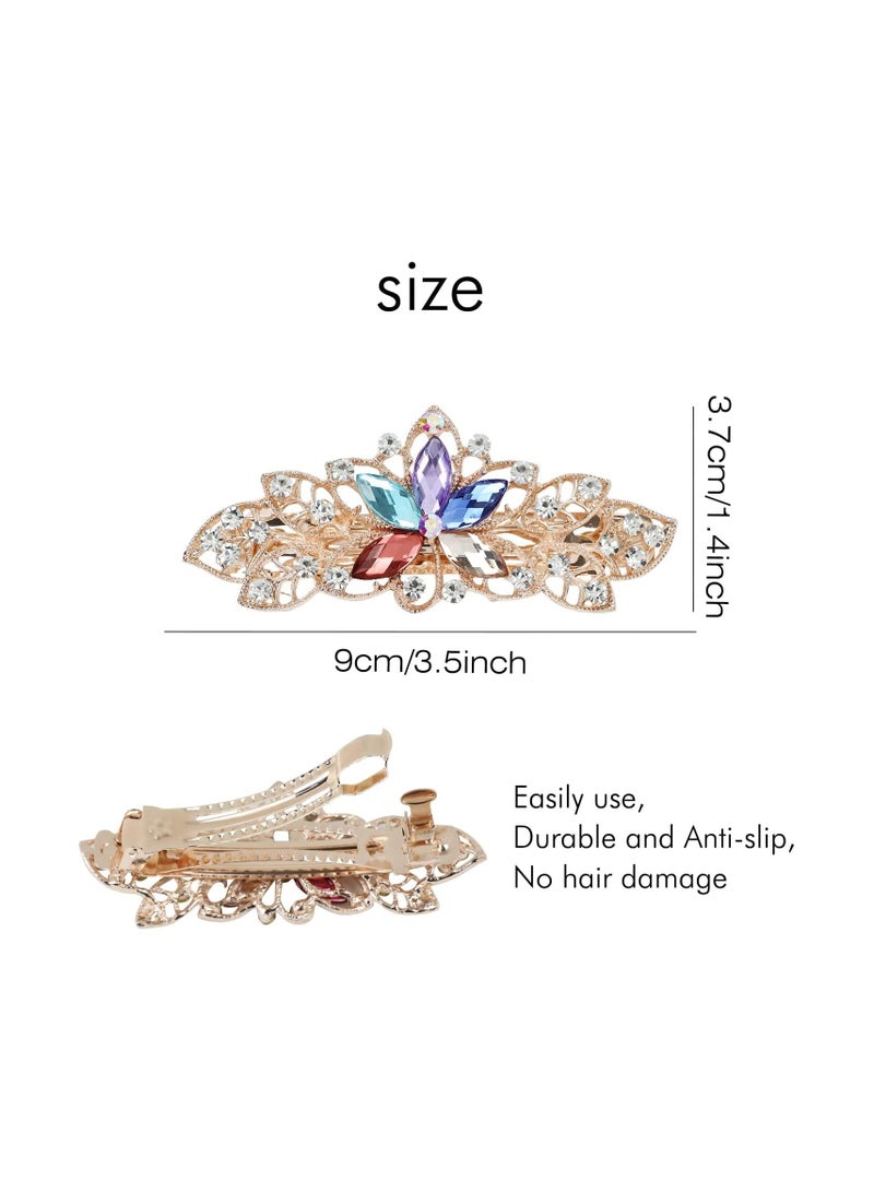 Excefore Metal Hair Clips 6 Pack Fancy Delicate Jeweled Gems Rhinestone Sparkly Glitter Flower French Barrette Metal Hair Clips Bun Chignon Twist Hairpins Ponytail Holder Headpiece Accessories for Women Girl - Image 5