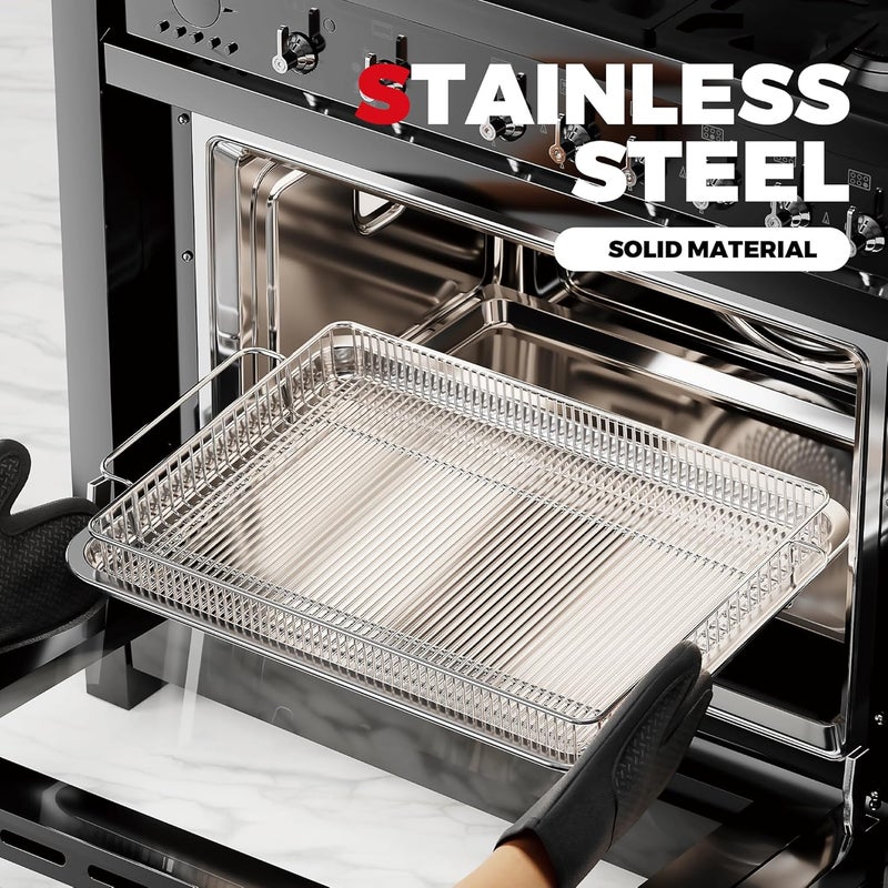 OSJ COOK Air Fryer Basket for Oven, Air Fryer Basket and Stainless Steel Baking Tray Pant Oven Air Fryer Pan Rack for Cooking Baking Dishwasher and Broiling (13.9in * 8.8in &12.9 in * 9.7 in) - Image 3