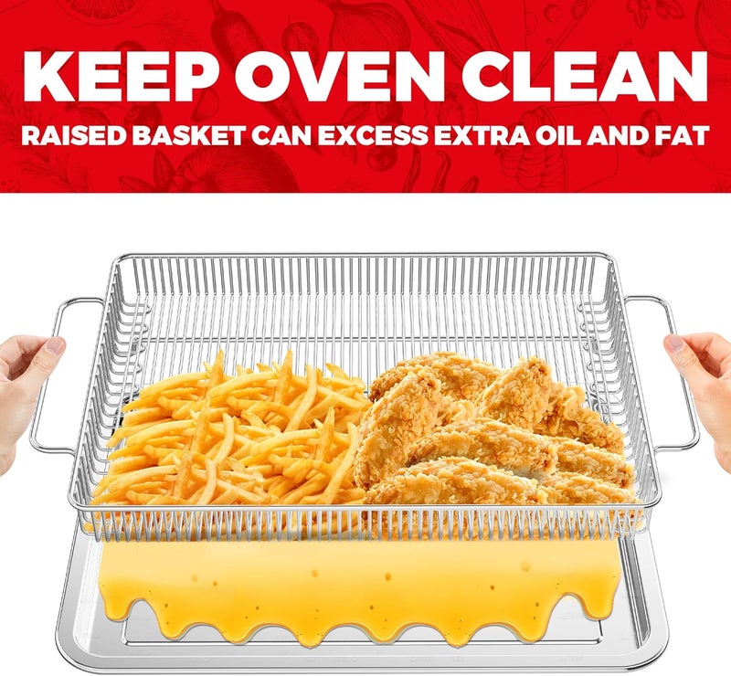 OSJ COOK Air Fryer Basket for Oven, Air Fryer Basket and Stainless Steel Baking Tray Pant Oven Air Fryer Pan Rack for Cooking Baking Dishwasher and Broiling (13.9in * 8.8in &12.9 in * 9.7 in) - Image 4