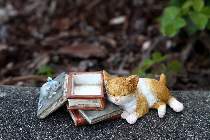 Top Collection Enchanted Story Garden Kitten Napping on Books Trinket Box and Ring Holder Outdoor Decor - Image 3