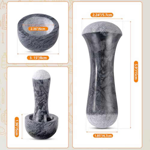 Tianman Small Mortar and Pestle Set 3.2 Inch.1/3 Cup.Mini Marble Grinder with Brush for Pills Herbs Spices,Easy to Grip.Efficient Grinding.Universal Dual Head Grinding Pestle.(Marble Black) - Image 2