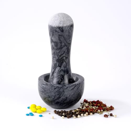 Tianman Small Mortar and Pestle Set 3.2 Inch.1/3 Cup.Mini Marble Grinder with Brush for Pills Herbs Spices,Easy to Grip.Efficient Grinding.Universal Dual Head Grinding Pestle.(Marble Black) - Image 1