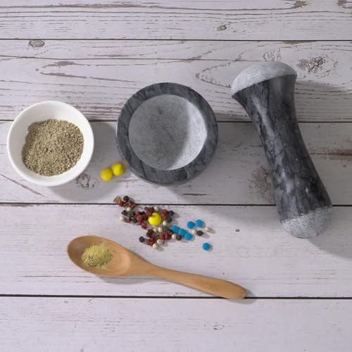Tianman Small Mortar and Pestle Set 3.2 Inch.1/3 Cup.Mini Marble Grinder with Brush for Pills Herbs Spices,Easy to Grip.Efficient Grinding.Universal Dual Head Grinding Pestle.(Marble Black) - Image 5