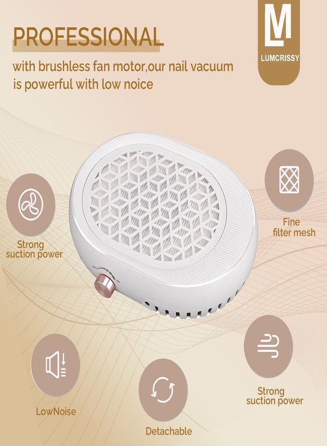 Lumcrissy Professional Nail Dust Collector - 4500 RPM Strong Suction, Quiet Adjustable Brushless Turbo Fan, 360° Dust Collection for Acrylic/Gel Nails, Salon & Home Use (Oatmeal) - Image 3