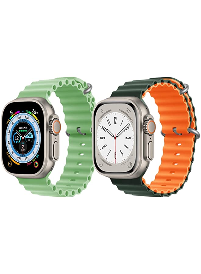 vesus Silicone Ocean Band Strap for Apple Watch Ultra 8 49mm Mint Green Single Color Strap with Green/Orange Double Side Strap Set of 2