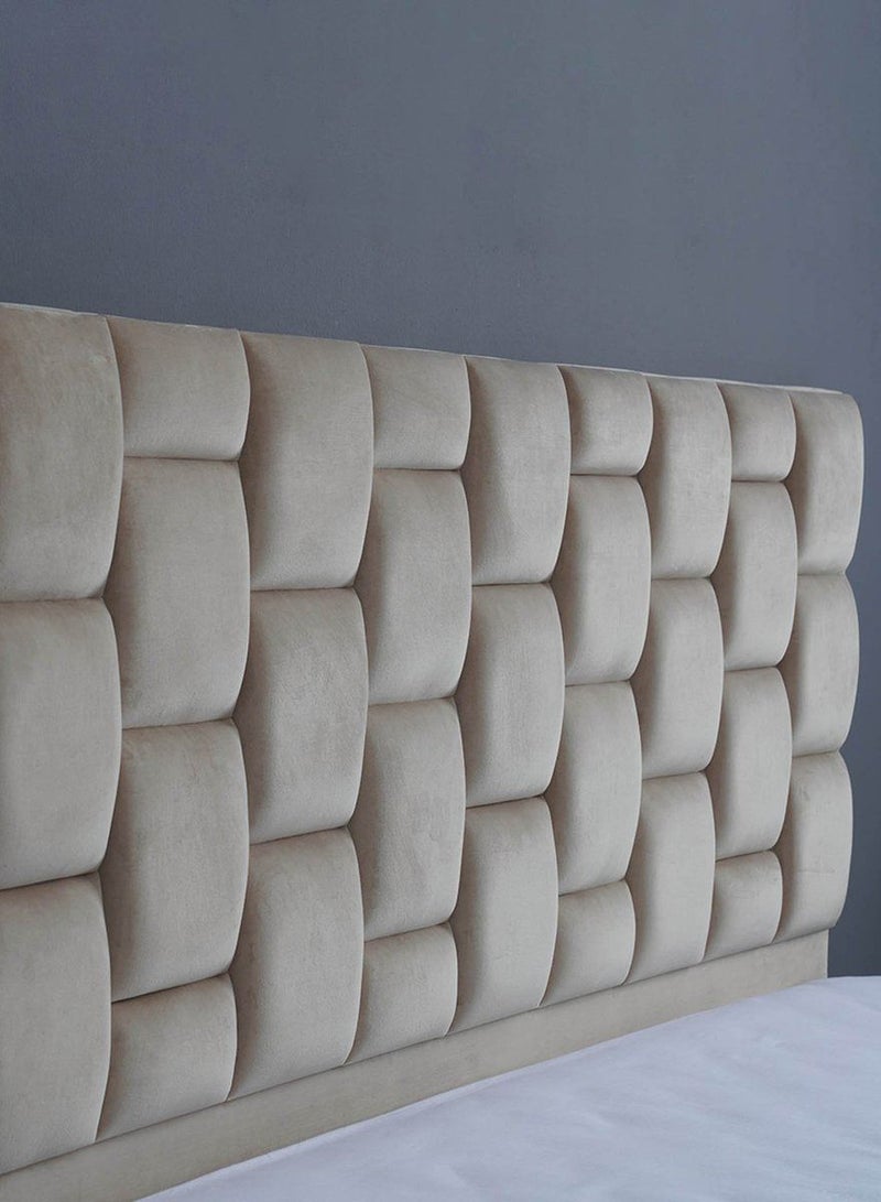 KARNAK Estorn Upholstered Velvet Bed Frame Bedroom Furniture Strong And Sturdy Modern Design Wooden Bed | Quiet & Comfortable Bed Super King 200x200cm Beige - Image 3