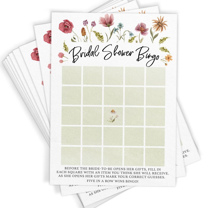 Printed Party Bridal Shower Game Set â€“ 4 Fun Games and Activities for 30 Guests, Includes Bingo, He Said She Said, Bride & Groom Trivia, and Wedding Phrase Guessing Game, Love In Bloom Wildflower Design - Image 4