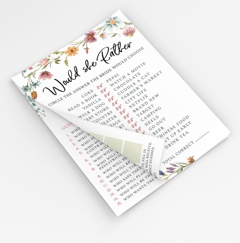 Printed Party Bridal Shower Game Set â€“ 4 Fun Games and Activities for 30 Guests, Includes Bingo, He Said She Said, Bride & Groom Trivia, and Wedding Phrase Guessing Game, Love In Bloom Wildflower Design - Image 3