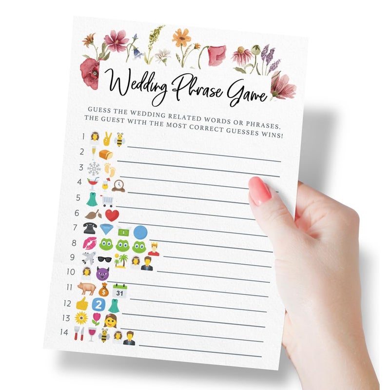 Printed Party Bridal Shower Game Set â€“ 4 Fun Games and Activities for 30 Guests, Includes Bingo, He Said She Said, Bride & Groom Trivia, and Wedding Phrase Guessing Game, Love In Bloom Wildflower Design - Image 5