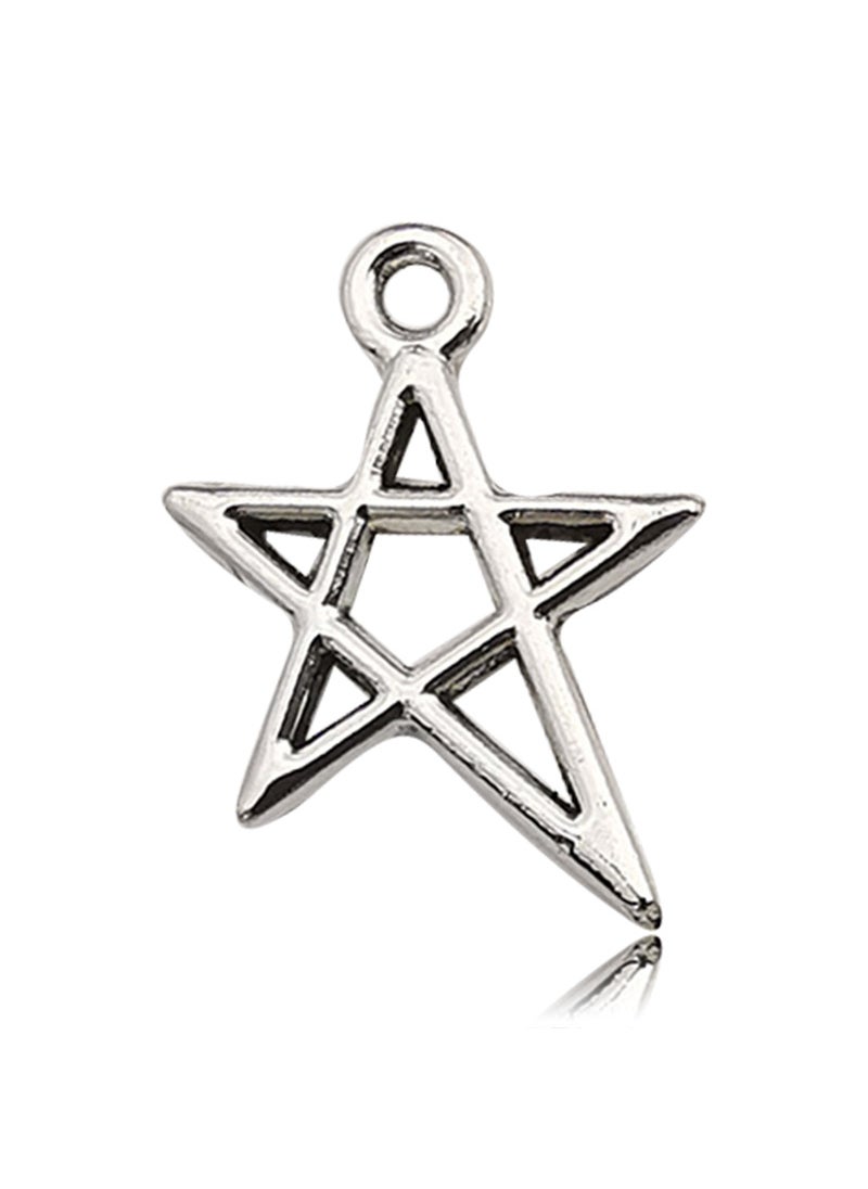 Generic - Vintage Diy Handmade Alloy Jewelry Accessories Star Hollow Out Pentagram Meteor Necklace Earrings Pendant Hanging Ornament 12135-ancient silver star 0.5g-13x18mm - Image 1
