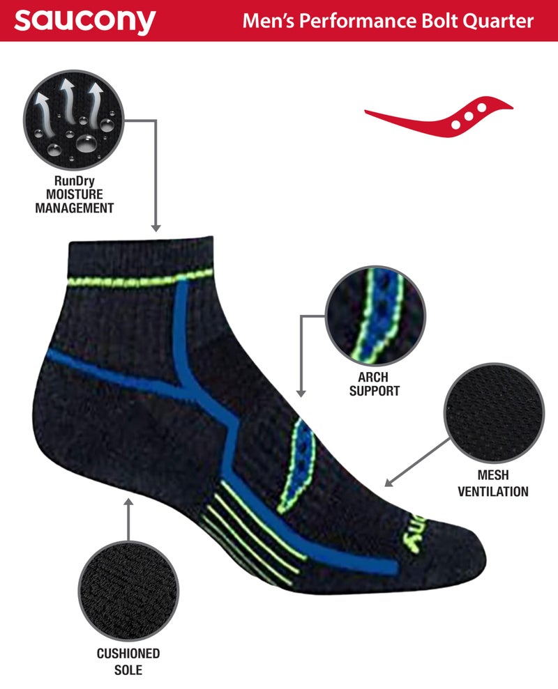 Saucony Men's RunDry Bolt Performance Quarter Socks, Available in L-XL (6, 12 Pairs), Grey (6 Pairs), Large - Image 2
