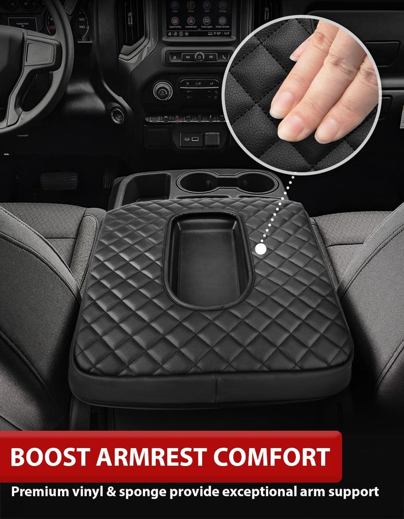 KBH Center Console Armrest Cover for GMC Sierra Chevy Silverado 1500 2500 3500 20192026 Middle Console Lid Protector Middle Cut Vinyl Leather Black Fits Jump Seat Console Only - Image 4