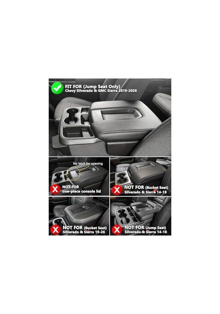 KBH Center Console Armrest Cover for GMC Sierra Chevy Silverado 1500 2500 3500 20192026 Middle Console Lid Protector Middle Cut Vinyl Leather Black Fits Jump Seat Console Only - Image 3